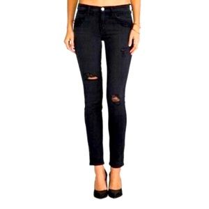 Current/Elliott 26 The Ankle Skinny Overdye Black Destroy Jeans